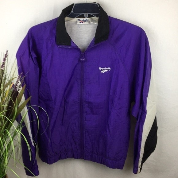 Reebok Vintage Purple & Black Nylon Windbreaker Zip Up Jacket M - Picture 1 of 6